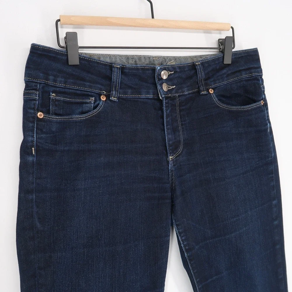 Paige Hidden Hills Jeans Womens 31 Blue Bootcut Mid Rise Dark Wash Stretch - Picture 2 of 12